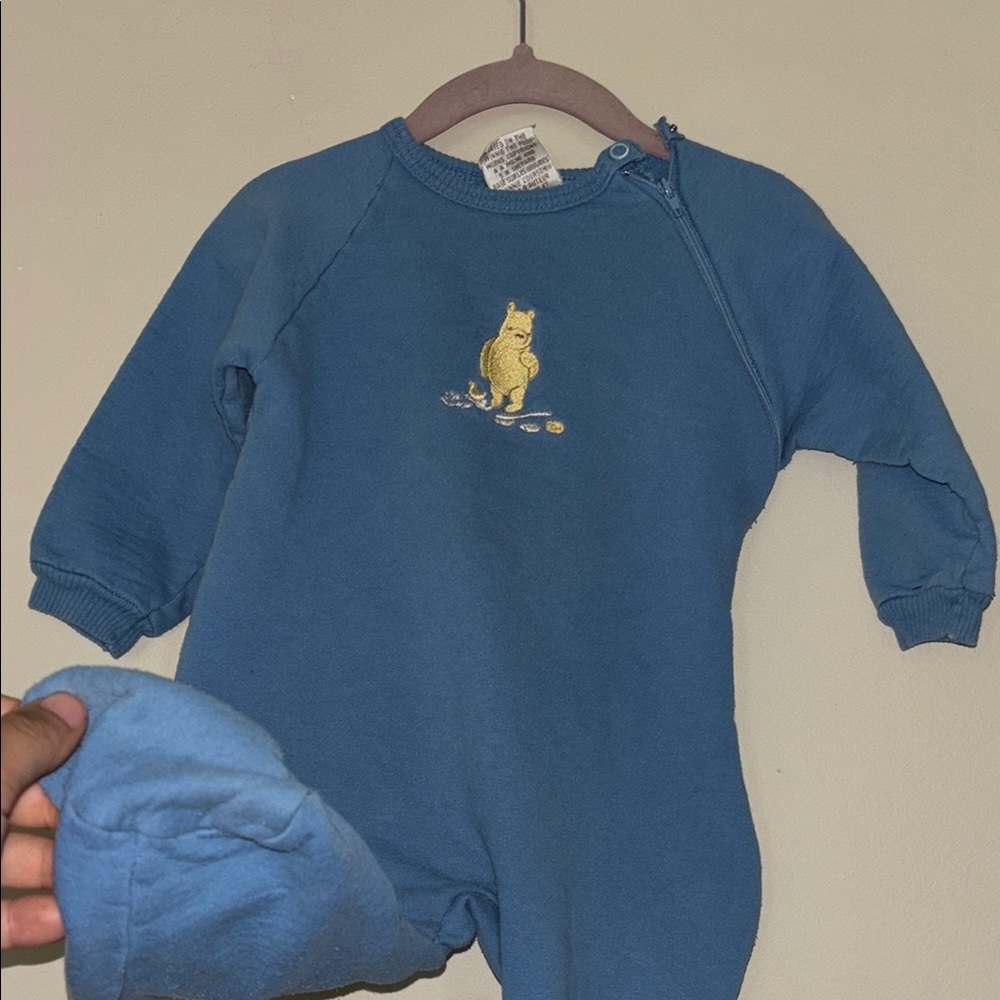 Blue Baby Onesie with Bear Embroidery